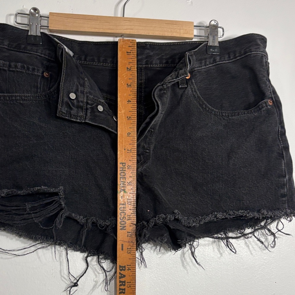 Black Distressed Levi's 501 Denim Women's Shorts - Picture 6 of 8
